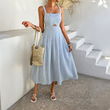 Dili 2025 Spring/Summer Leisure And Elegant Holiday Style Pure Color High-Waisted Sling Dress Women's Dress