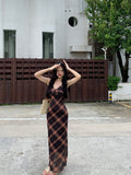 French Retro Lattice Dress Women's Summer New Slimmed Long Mesh A-Word Bag Hip Skirt