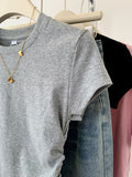 Pure Cotton Collar Solid Color Short-Sleeved T-Shirt For Summer New Design Folding Blouse On The Shoulder Of The Short-Term Repair