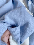 French Small Fragrant Blue Fake Two Knitted Cardigan Women Early Autumn New Korean Wearing Buttons Lazy Sweater