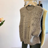 Special Counter Withdraws The Big-Name Shearing Women's Three-Dimensional Flowers Round Knitted Vest In Autumn High-End Feeling Wear Vest