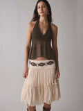 2026 New Hot Lace Lace Top Women Summer Folded Lotus Leaves Side Umbilical Umbilical Sweet Spicy Wind Short Hanging Neck Vest