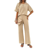 Dili Women's Clothing 2025 Spring And Summer Temperament Casual Pure Color Knitted Short-Sleeved Trousers Set