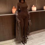 New Autumn Sexy Open-Fork Trousers Strapped With Hips Long Dress Tice High-Collared Collars Jumpsuit