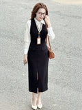 2026 Spring New Long-Term Korean Style Smart Wear Free Ironing Intelligent Waist Black Open Fork Vest Dress