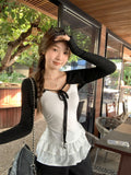 Korean Huge Good-Looking U-Neck Lace Hem Waist Sling Women Wearing Lace With Sunscreen Cardigan Two Sets Of Tops