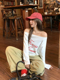 Spice Girls 2026 Super Fire Slanted Shoulders Women's Autumn Wearing White Letters Printed Little T-Shirts Long Sleeves