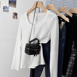 Shoulder Cotton Long-Sleeved U-Necked T-Shirt Women 2026 Early Spring And Autumn New Low-Round Collar Inside The Bottom Shirt Top