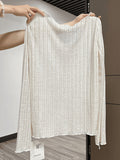 Simple Solid Color V-Neck Long-Sleeved T-Shirt Girl Summer Korean Version Of Loose Thin Chic Retro Sunscreen Shirt Top