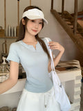 Korean Popular High-End White Shoulder V-Neck Short-Sleeved Woman Summer Body Ootd Wearing A Unique Stew Top