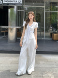 Korean White Academy Wind Navy Collar Shoulder Short-Sleeved T-Shirt Women's New Summer Fake Two-Piece Shawl Dress