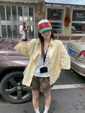 High-End Feel Loose Yellow Seven-Sleeve Collar Shirt Women Summer Lazy Loose Feeling Outside The Chic Short-Sleeved Top
