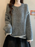 Loose Lazy Gray Sweater Women's Autumn/Winter 2025 New Large-Size Fat Mm High Irregular Knitted Shirt Top