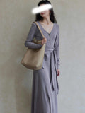 New Long-Staying Chinese Style Chinese Style Knitted V-Necked Tagonal Dress Dress Woman