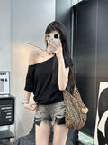 Pure Cotton Oblique Shoulder Design Small Babes Short-Sleeved T-Shirt Girls Summer Loose Lazy Wind Casual Shoulder Coat