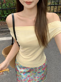 Pure Desire To Word Shoulder Collar Short-Sleeved T-Shirt Women 2026 Summer New Folding Waist Slime Sleeveless Top