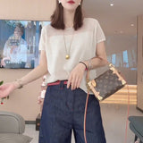 Large-Size Women's Loose Thin Knitted Shirt Short-Sleeved T-Shirt 2025 Summer New Fat Mm Thin Belly Top