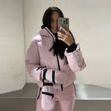 Winter Explosion Warm Fashion Hooded Zipper Short Ski Cotton Trousers Set Woman