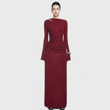 Autumn 2025 New Fashion Temperament Long-Sleeved Elegant Folded Waist High-Sense Dress
