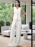Spring And Summer Women's Fashion Button Trousers Casual Two-Piece Set Of Women