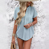 Dili Women's Clothing 2025 Spring And Summer Pure Color Casual Short-Sleeved V-Neck Shirt
