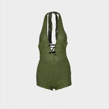 Autumn 2025 New Neck Repair T-Tie With Bare Back Sexy Babes Thorn Trousers Jumpsuit Woman