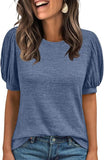 2025 New Summer Casual Pure Color Round Collar Loose Short-Sleeved Top Woman