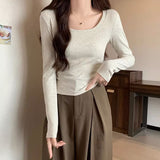 White Shoulder Repair Long-Sleeved T-Shirt Girl Early Autumn New Ocean With Small Short Bottom Top