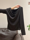 Korean Solid Color Collar One-Word Collar Shoulder Long-Sleeved T-Shirt Women's 2026 New Early Autumn Super Good-Looking Lace Top