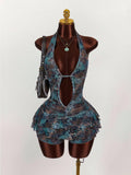 New Fashion Leopard Print Body Sexy Hanging Neck Tying Cake Short Dress Dress Dress Woman