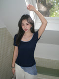 Spice Girls Clammed U-Necked Short-Sleeved Knitted Shirt Women 2026 Spring And Summer New Korean Fashion Beautiful Inside The Top