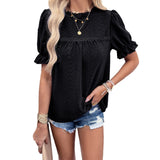 Dili Women's T-Shirt 2025 Spring And Summer Leisure Solid Color Short-Sleeved Hollow Top