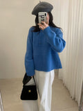 Design Sense Collar Half-Button Pure Color Doll Skirt Sweater Women's Autumn And Winter Loose Temperament Knitted Shirt Thick
