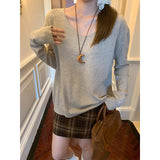 Oatmeal Color Autumn V Neck Collar Collar Collar Collar Collar Collar Collar Long-Sleeved Knitted Shirt Women Fashion Age Reduction In The Ocean Gas Bottom Blouse