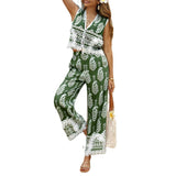 Dili 2025 Spring And Summer Leisure Holiday Wind Simyya Print Bumps On The Shoulder Trousers Suit Women's Clothing