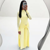 Autumn/Winter 2025 Solid-Colored Long-Sleeved Round-Neck Fashion Sexy Ribbon-Packed Hip Dress