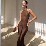 Autumn 2025 New Women's Temperament Elegant Hanging Neck Knitless Sleeveless Dress