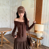 Temperament Suit Tied With Long-Sleeved T-Shirt On The Shoulder Of The Female Autumn High Waist Hanging Half Skirt Dress Two Sets