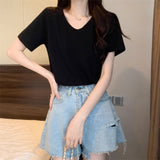 Pure U-Necked White Short-Sleeved T-Shirt Women's Summer 2025 New Design Feel Korean Version Of Loose Solid Color Top