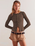 Fashion Hot New Long-Sleeved Round Neck Collar Button Ribs 2025 Women's Autumn And Winter Warm Design Feel Cardigan