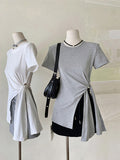 Irregular Open Fork Design Pure Cotton Short Sleeve T-Shirt Girl 2025 Spring And Summer Stew Pure Lust Hot Girl Bottom Shirt Top