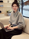 Lazy Feeling Irregularly Collared Gray Knitted Jersey Woman 2025 Winter Unique Beautiful Light Temperament Thicken Sweater