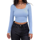 2025 New Explosion Thread Pit Strip Repair Short Long-Sleeved Square T-Shirt Girl
