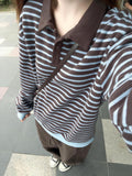 Clip Striped Clad Women's Autumn And Winter New Retro Match Color Loose Korean High-End Casual Long-Sleeved Top