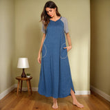 Spring And Summer Ladies Pyjamas Dress Color Cotton Frame Short Sleeve Dress Bumping Bag Women's Homewear Pajamas