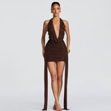Spring And Summer New Women's Personalized Water Drop Decoration Sexy Deep V-Neck Hanging Neck And Hip Dress