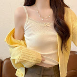 Lace Splicing Bottom Sling Sling Vest 2026 Spring New Suit With Bow Sexy Body