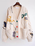 Autumn/Winter 2025 Embroidered Knitted Cardigan Women's New Design Sense Of Lazy Windy Women's Sweater Coat