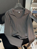 Fish Bone Top Female Senior Sense Of The Hottie With A Small Design Short Long-Sleeved T-Shirt Early Autumn