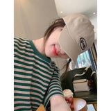 Striped Short-Sleeved Women's Summer Loose Shoulder T-Shirt Unique Design Sense Of Niche Body Half-Sleeved Top In Fashion